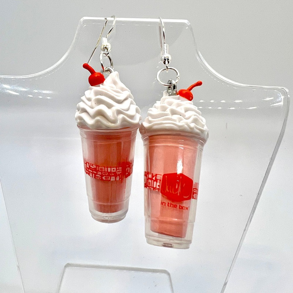 Jack in the Box Milkshake Earrings - Strawberry Shake - Drink Earrings - Ice Cre